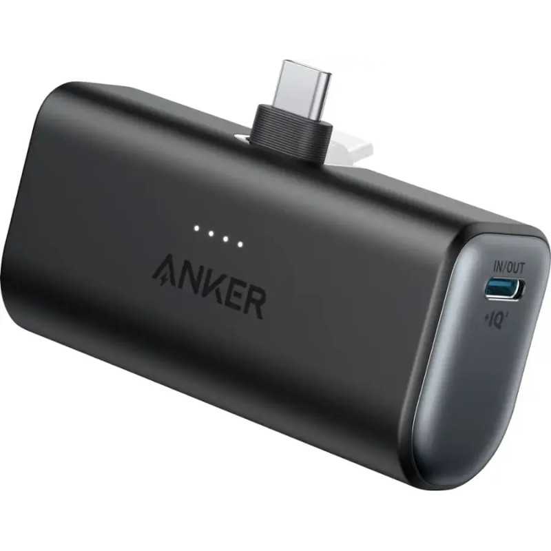 Anker - Nano Power Bank with Built-in Foldable USB-C Connector - Black